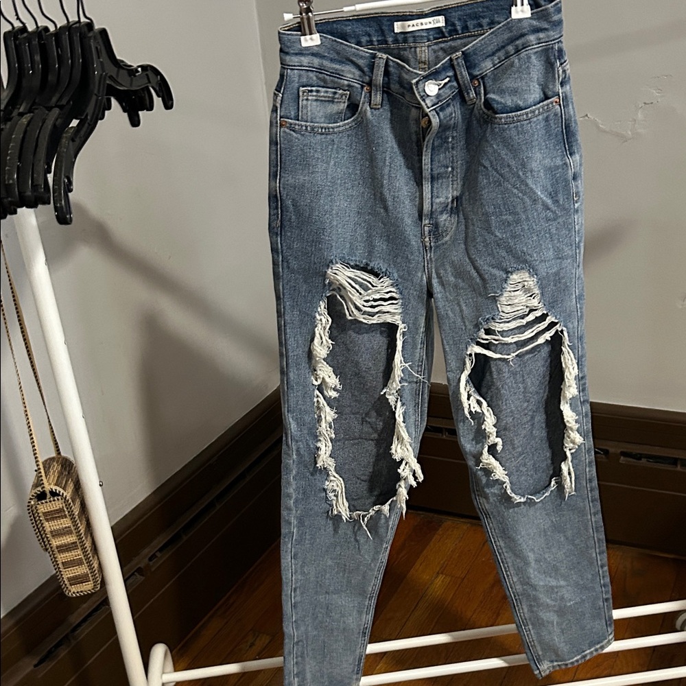 Zara Distressed Blue Relaxed Jeans